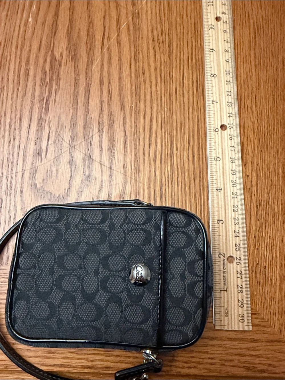 Y2K Coach Black Signature Logo Camera Pouch with Silver Logo